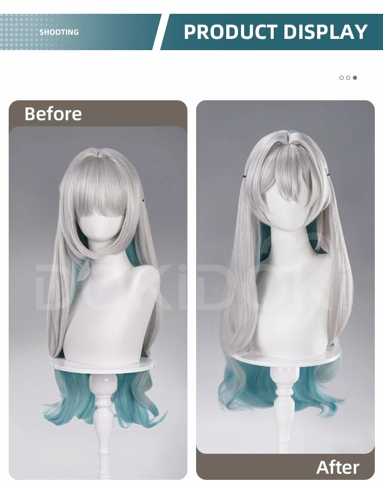 Firefly Wig Cosplay Game Honkai: Star Rail DokiDoki Women Silvery Blue Long Hair Firefly Cosplay Headdress Free Cap
