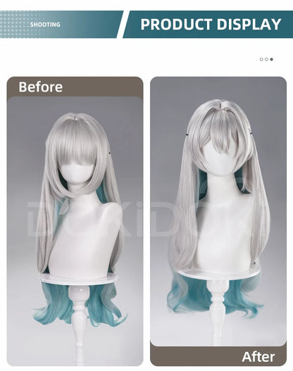 Firefly Wig Cosplay Game Honkai: Star Rail DokiDoki Women Silvery Blue Long Hair Firefly Cosplay Headdress Free Cap