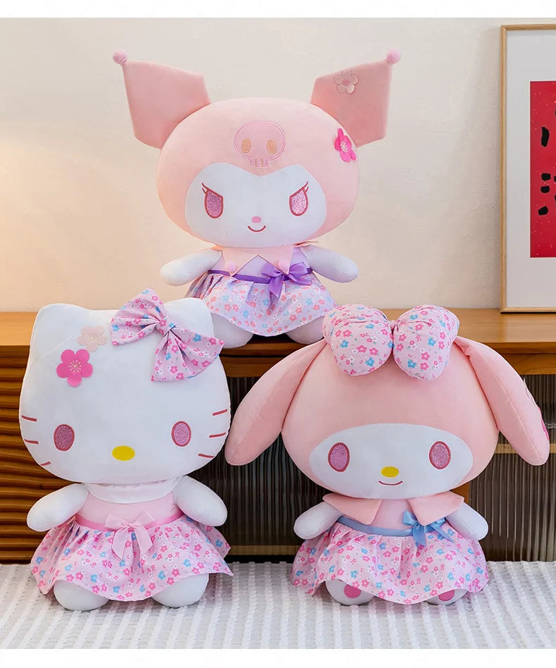 New Sanrio Pink Peach Hello Kitty Plush Toy Cat Doll Kuromi My Melody Stuffed Animal for Girls Birthday Xmas Gift Soft Cute Kids