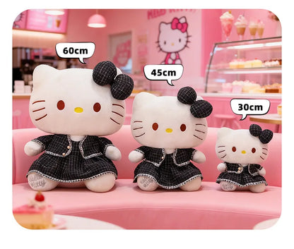 Sanrio Plush Cat Stuffed Animal Doll Large Checkered Skirt Kawaii Pillow Toy for Kids Birthday Christmas Gift for Girls Bedtime