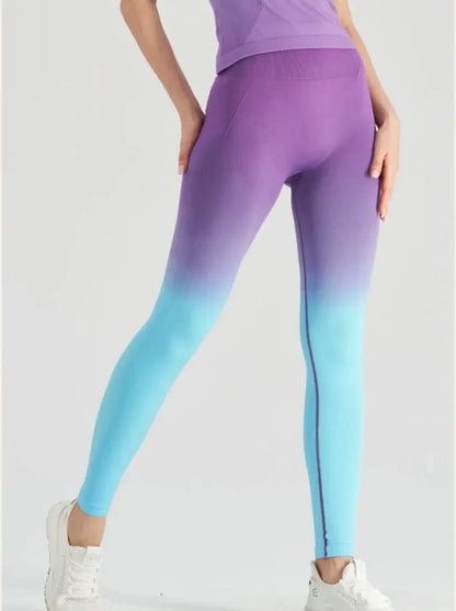 Gradient High-Waisted Hip Lifting Fitness Pants for Women Quick-Drying Tight Fitting Long Running Sports Leggings