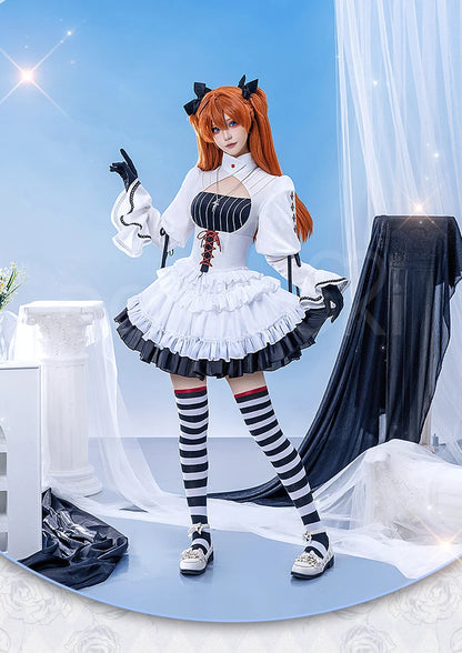IN STOCK Asukaa Reii Cosplay Costume Anime DokiDoki-R Wome Black White Gothic Dress Asukaa Cosplay Halloween Costume