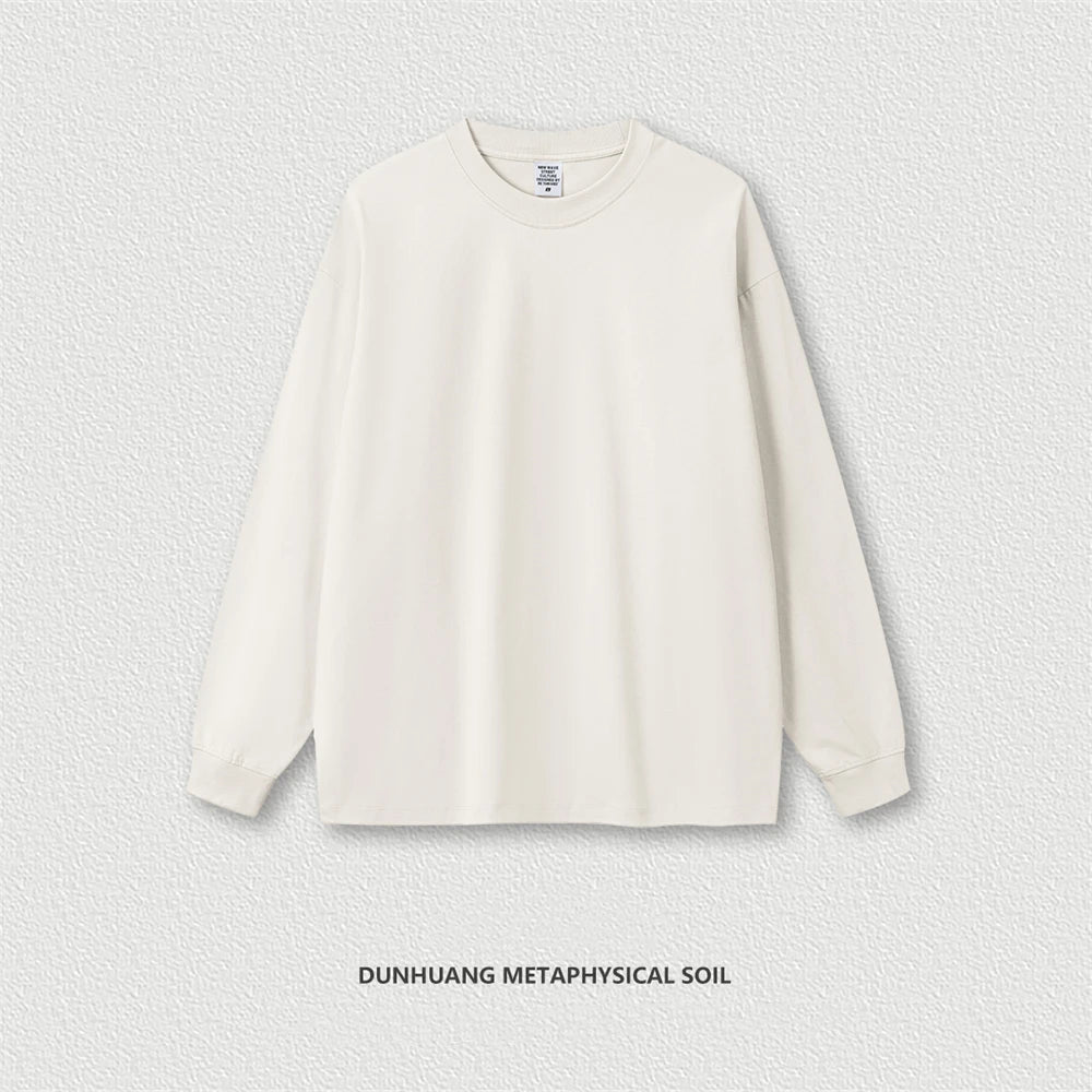 ZODF New 2024 Autumn 225gsm Loose Solid T-Shirt For Men Retro Unisex Antibacterial Full Sleeve T Shirts Brand Tops HY0871