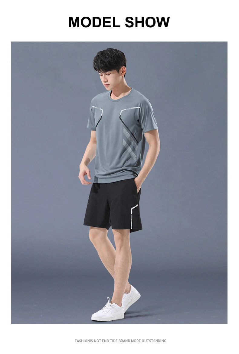 Chrlck Men’s Quick Drying Breathable Running and Hiking 2-Piece Outdoor Sports Set