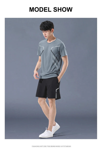 Chrlck Men’s Quick Drying Breathable Running and Hiking 2-Piece Outdoor Sports Set