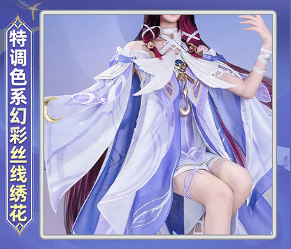 Genshin Impact Columbina Cosplay Costume Wig The Damselette Dress Uniform Eye Mask Eleven Fatui Harbingers Halloween Women Girls