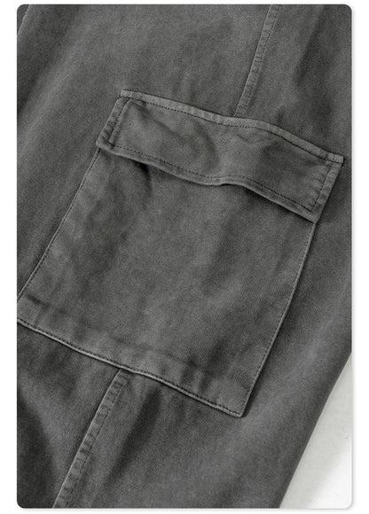 ZODF New 2024 Spring Summer 358gsm Cotton Cargo Pants For Men Unisex Casual Washed Straight Multi-Pockets Loose Trousers HY0829