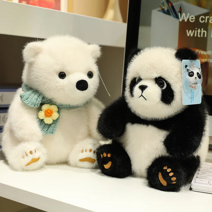 Artificial Fluffy Plush Stuffed Animal Cute White Bear Black White Panda Plushies Kawaii Scarf Decor Polar Bear Toys