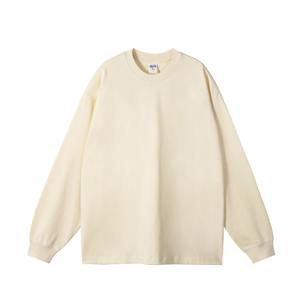 ZODF New 2025 Autumn Men 305gsm 100% Cotton T Shirt Unisex Loose Heavy Weight Basic Long Sleeve Solid T-Shirts Tops HY0634
