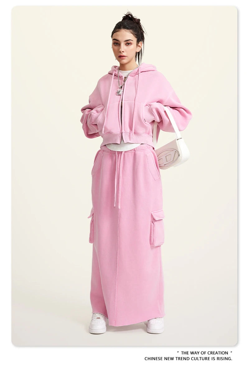 ZODF Retro 2025 Winter Women Short Zipper Hoodies Female Girls Loose 355gsm Thick Fleece Hooded Zip-up Coat Streetwears HY0448