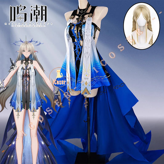 Wuthering Waves Fleurdelys Cosplay Costume Wig Uniform Cartethyia Elf Ears Rinascita Halloween Party for Women Girls Carnival