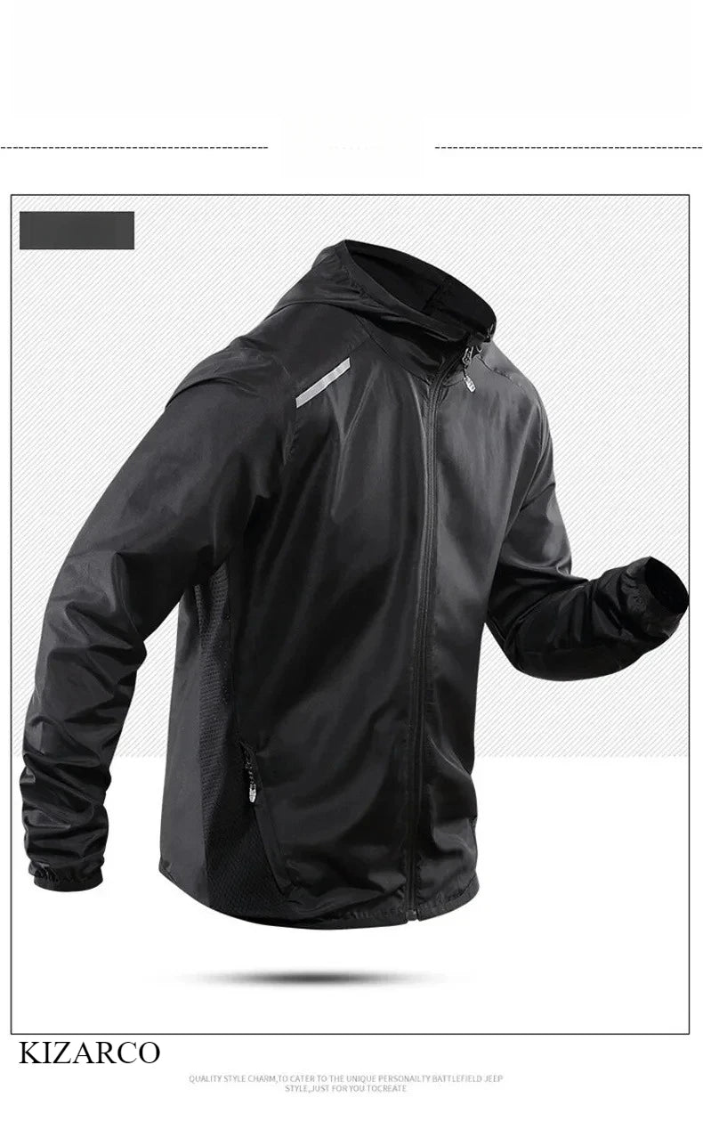 2025 Running Jacket Autumn Reflective Hooded Gradient Color Sportswear Breathable Men and Women Jogging Coat