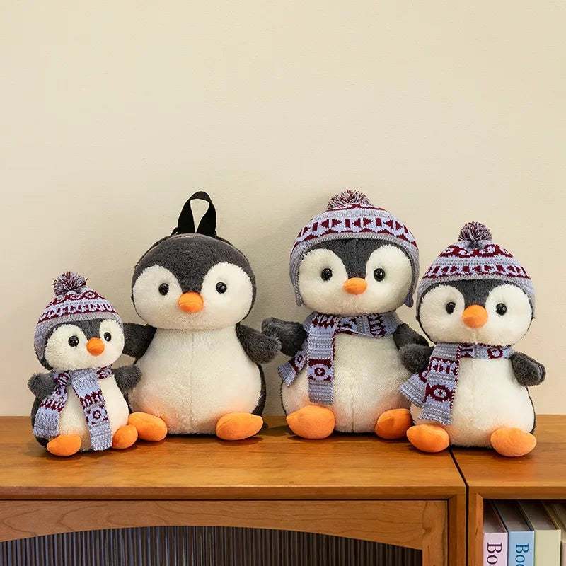 20-35cm Cute Penguin Wear Hat & Scarf Plush Toys Stuffed Animal Penguin Backpack Bags for Kids School Birthday Gift Xmas Decor
