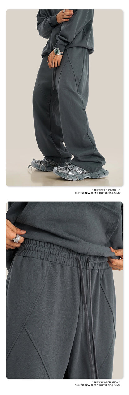 ZODF Retro 2024 Winter Patchwork Pants For Men Unisex Washed High Street 370gsm Oversized Double Knees Straight Trousers HY0878