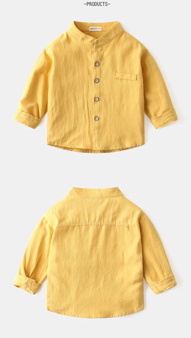 Baby Clothes Boys Shirts Buttons Soft Cotton Fall Kids Blouse Boutique Infantil 1 to 2 3 4 5 6 Yrs Casual White Blue Yellow Tops