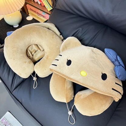 Sanrio Hello Kitty Hooded Neck Pillow Travel Pillow For Airplane Train Car Soft Plush Sleeping Support With Adjustable Hood Gift