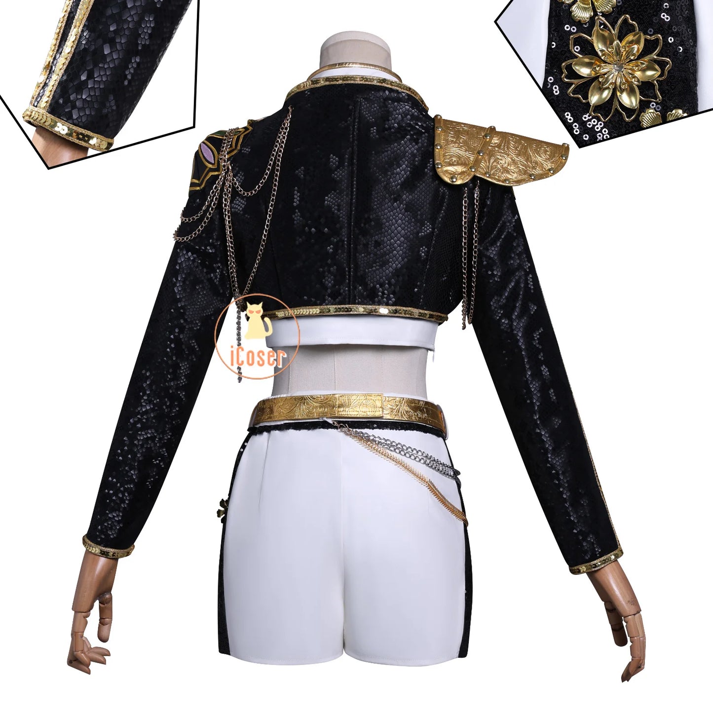KPop Demon Hunters Rumi Cosplay Costume Black Gold Stage Costume Uniform Huntrix Golden Outfit Halloween Party for Women Girls