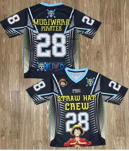 2526 New Bandai Anime One Piece Luffy Summer Jersey T-shirt Oversized 3D Adult and Children's Multifunctional Top Christmas