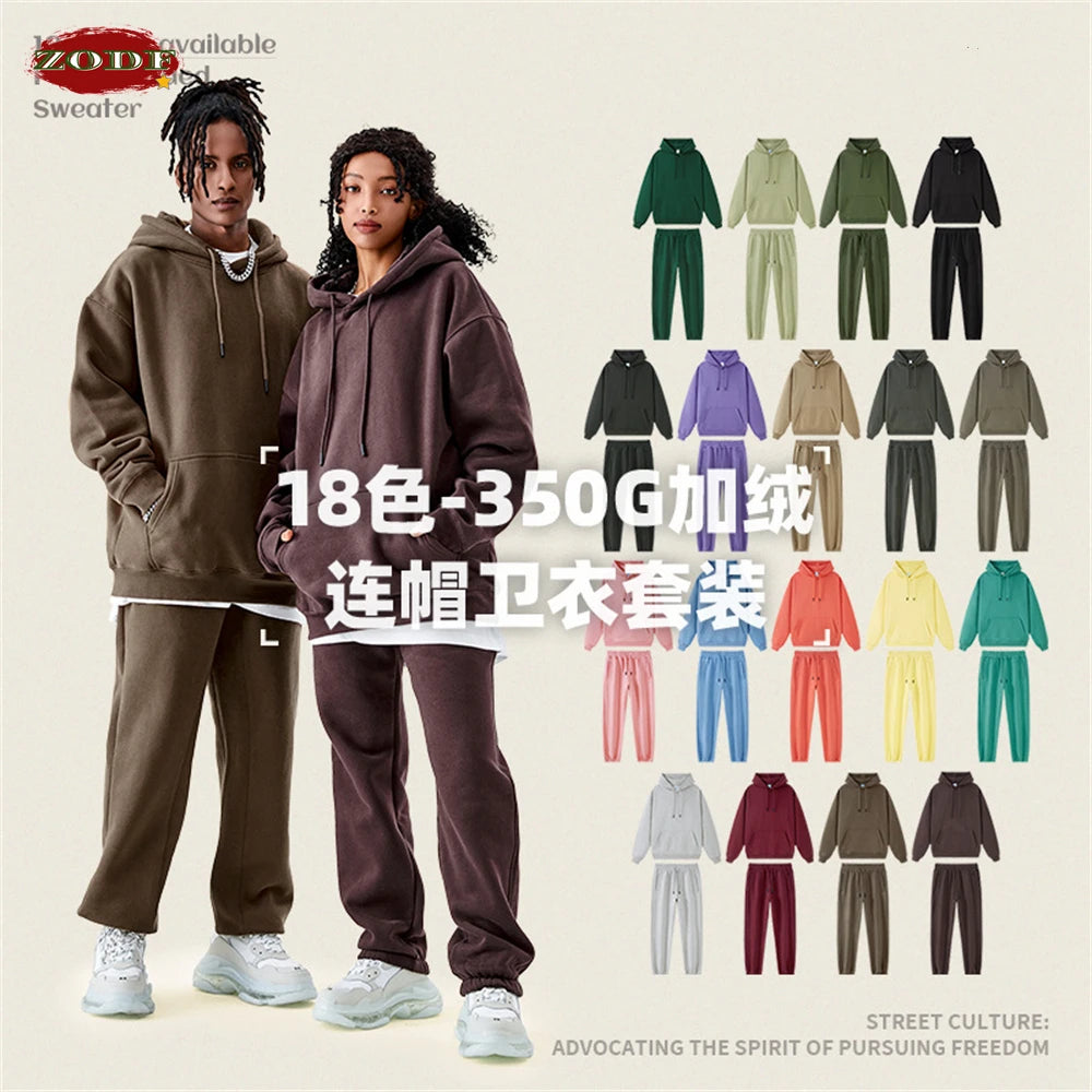 ZODF Casual Winter Men 350gsm Fleece Hoodie Unisex Loose Warm Solid Hooded Sweatshirt Pullover 18 Colors HY0728