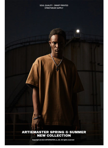 ZODF New Summer Men 100% Cotton Solid T Shirts Unisex High Street Heavy Weight 305gsm Oversized FG Noshrink T-Shirt Tops HY0165