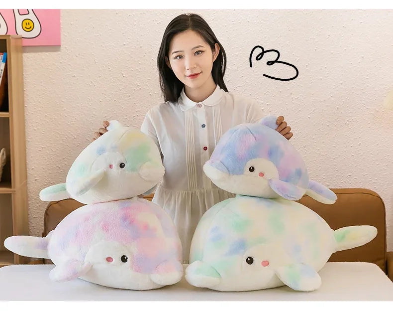 50-80cm Kawaii Fantastic Rainbow Colorful Plush Dolphin Stuffed Animals Doll Decoration Birthday Gifts Soft Pillow Children Gift
