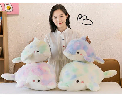 50-80cm Kawaii Fantastic Rainbow Colorful Plush Dolphin Stuffed Animals Doll Decoration Birthday Gifts Soft Pillow Children Gift