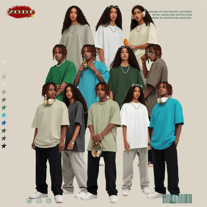 ZODF 2025 Heavy-Weight 425gsm 100% Cotton T-Shirts For Men Unisex Summer Oversized O-Neck Basic Solid T Shirt Brand Tees HY0485