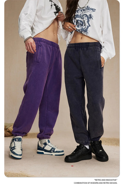 ZODF Retro Winter 360gsm Batik Washed Fleece Sweatpants Unisex Loose Drawstring Warm Joggers HY0714