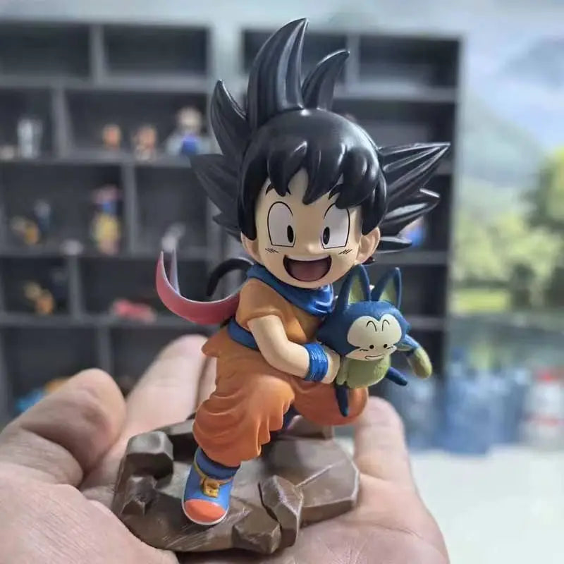 Dragon Ball 15cm Childhood Little Goku Hugs Puer Ya Mu Tea Little Follower Figures Statue Pvc Model Statue Collection Toys Gift