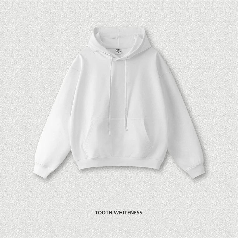 ZODF New Autumn Winter Solid Heavy Weight Hoodies For Men Unisex Basic Loose 440gsm Knitted Hooded Pullovers HY0886