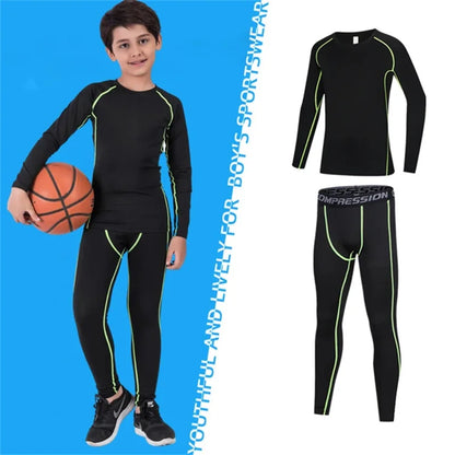 Kids Fitness Tracksuits Youth Warm Compression Pants and Tops Sportswear for Boys Running Basketball - Orange