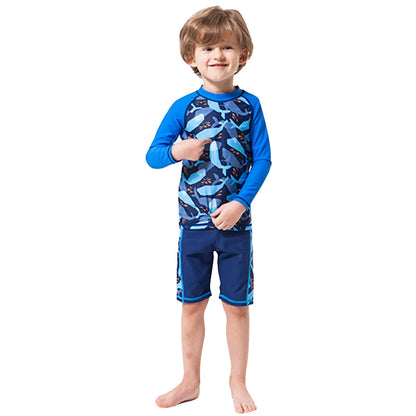 2025 Boys Swim Wear Two Pieces Set 3 to 4 5 6 7 8 9 10 11 12 Years Toddler Shark Print Infantil Long Sleeve Kids Swimming Suits