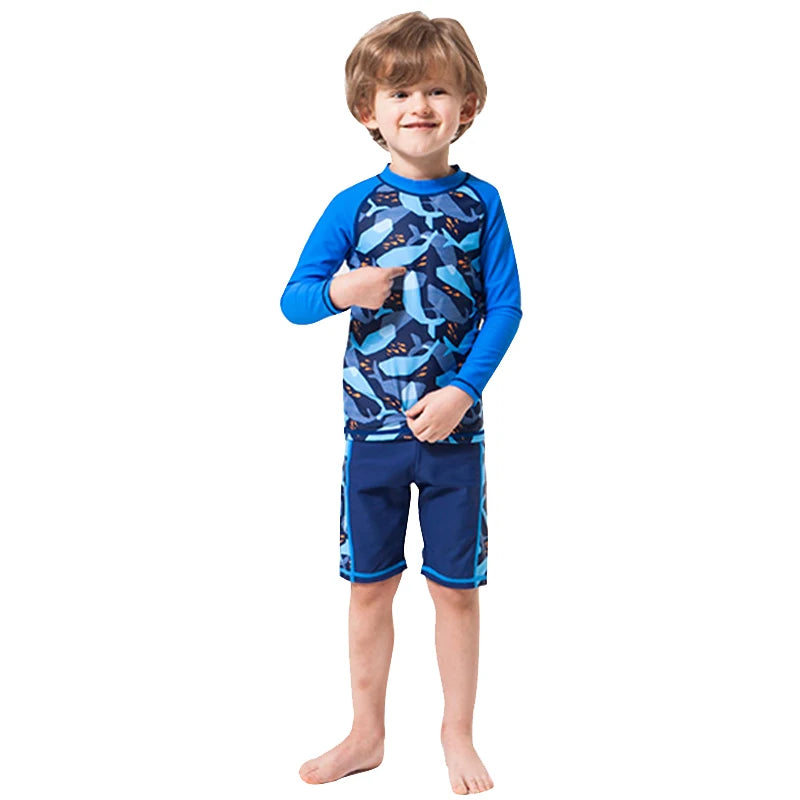 Boys Swimwear Toddler Summer Children Swimsuit Long Sleeve Kids Bathing Suits Infant Top+Shorts Two-piece Set Surf Beach Outfits