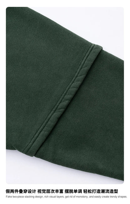 ZODF Trendy 2025 Winter Man 360gsm Washed Fleece Hoodies Unisex Patchwork Loose Fake 2 Pieces Knitted O Neck Sweatshirts HY1089