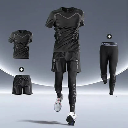 Men’s Sports Suits Fitness Clothes Tight-Fitting Quick-Drying Running Cycling Training Apparel for Autumn Night