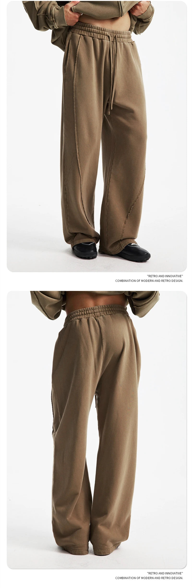 ZODF Retro Autumn Washed Loose Edge 430gsm Cotton Pants For Man Unisex Distressed Old Money Straight Patchwork Trousers HY1105