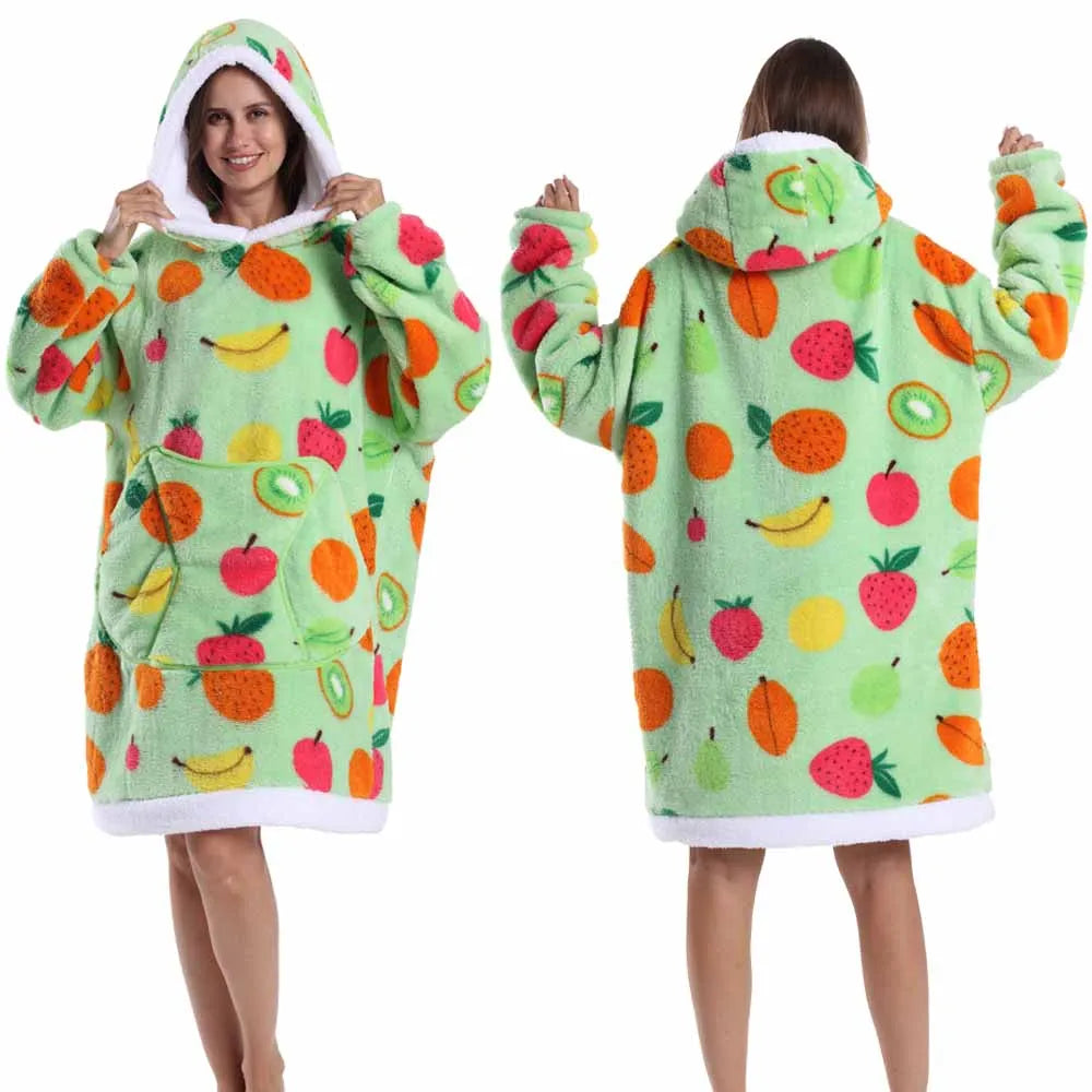 Leopard Winter Women Thicken Warm Hoodie Blanket Pink Blue Oversize Large Pocket Couple Loose Sweatshirts Mens Graphic Hoodies