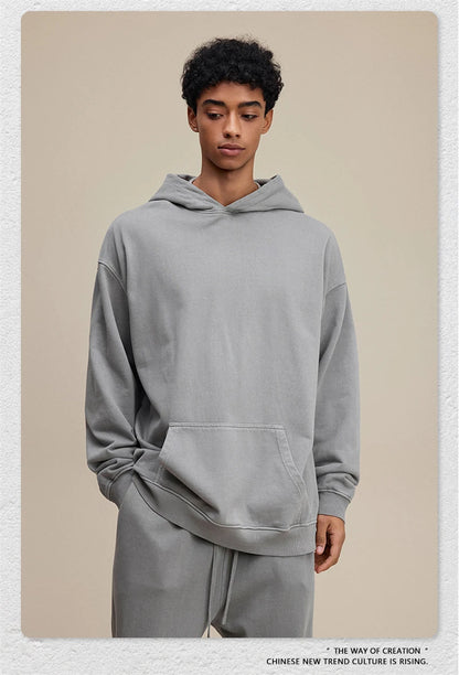 ZODF Retro Heavy Weight 480gsm Cotton Hoodies For Man Unisex Oversized Washed Distressed Hooded Pullovers Brand Coats HY1115