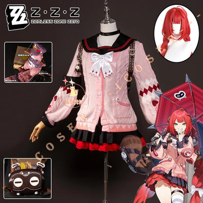 Zenless Zone Zero Ukinami Yuzuha Cosplay Costume Wig Skirt Sweater Uniform Headwear Spook Shack Halloween Party for Women Girls