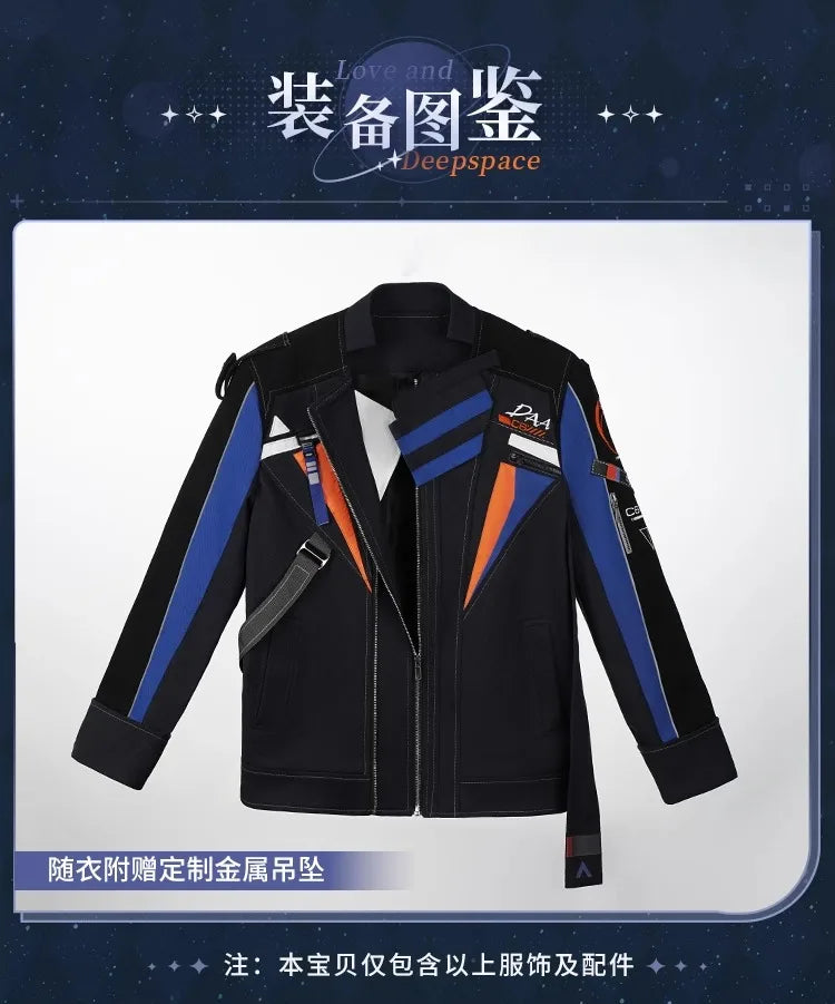 iCoser Love and Deepspace Caleb Cosplay Costume Wig Flying Jacket Uniform Necklace Halloween Party for Women Men Carnival Props