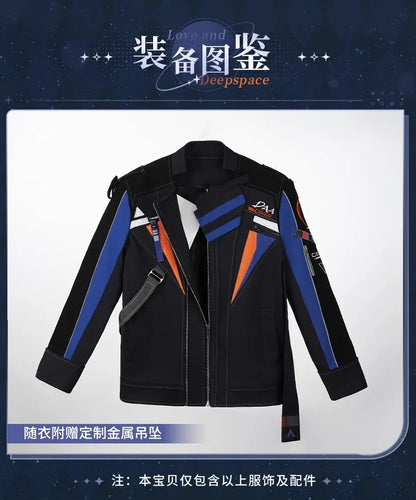 iCoser Love and Deepspace Caleb Cosplay Costume Wig Flying Jacket Uniform Necklace Halloween Party for Women Men Carnival Props