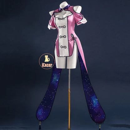 Anime Date A Live Mukuro Hoshimiya Cosplay Costume Dress Spirit Form Outfit Lilac White Astral Qipao Halloween for Women Girls