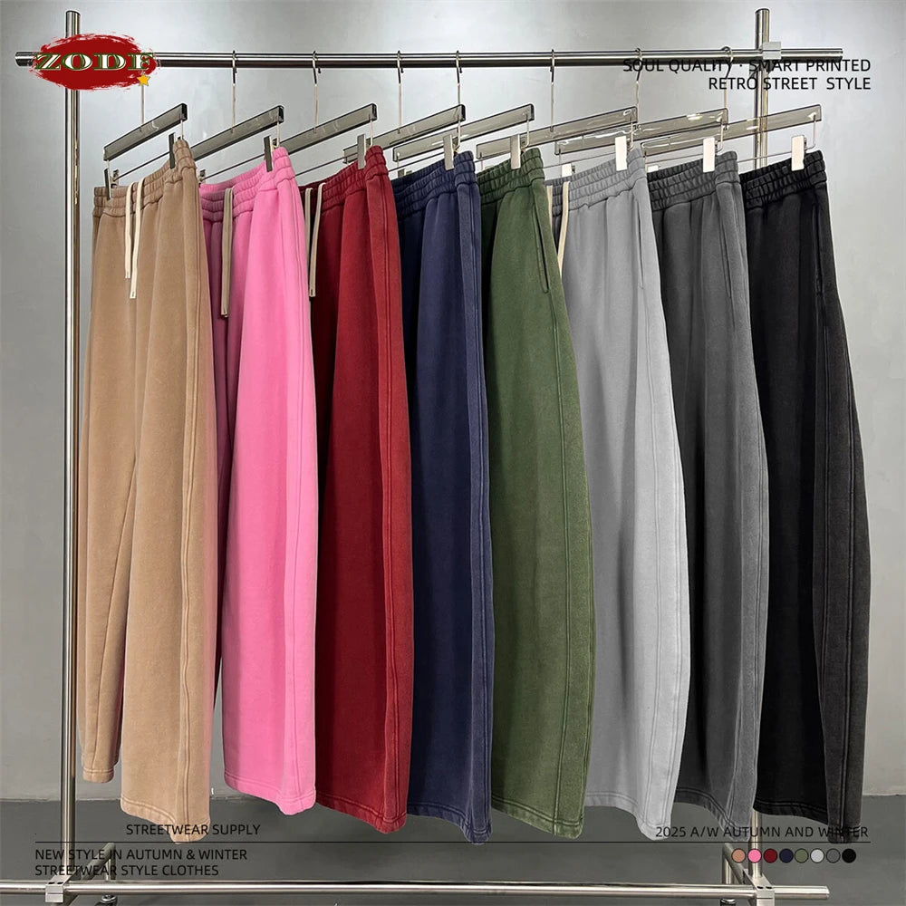 ZODF New 2025 Winter Batik Washed Man Fleece Pants Unisex High Street Distressed Thick Warm Straight Trousers Sweatpants HY1166