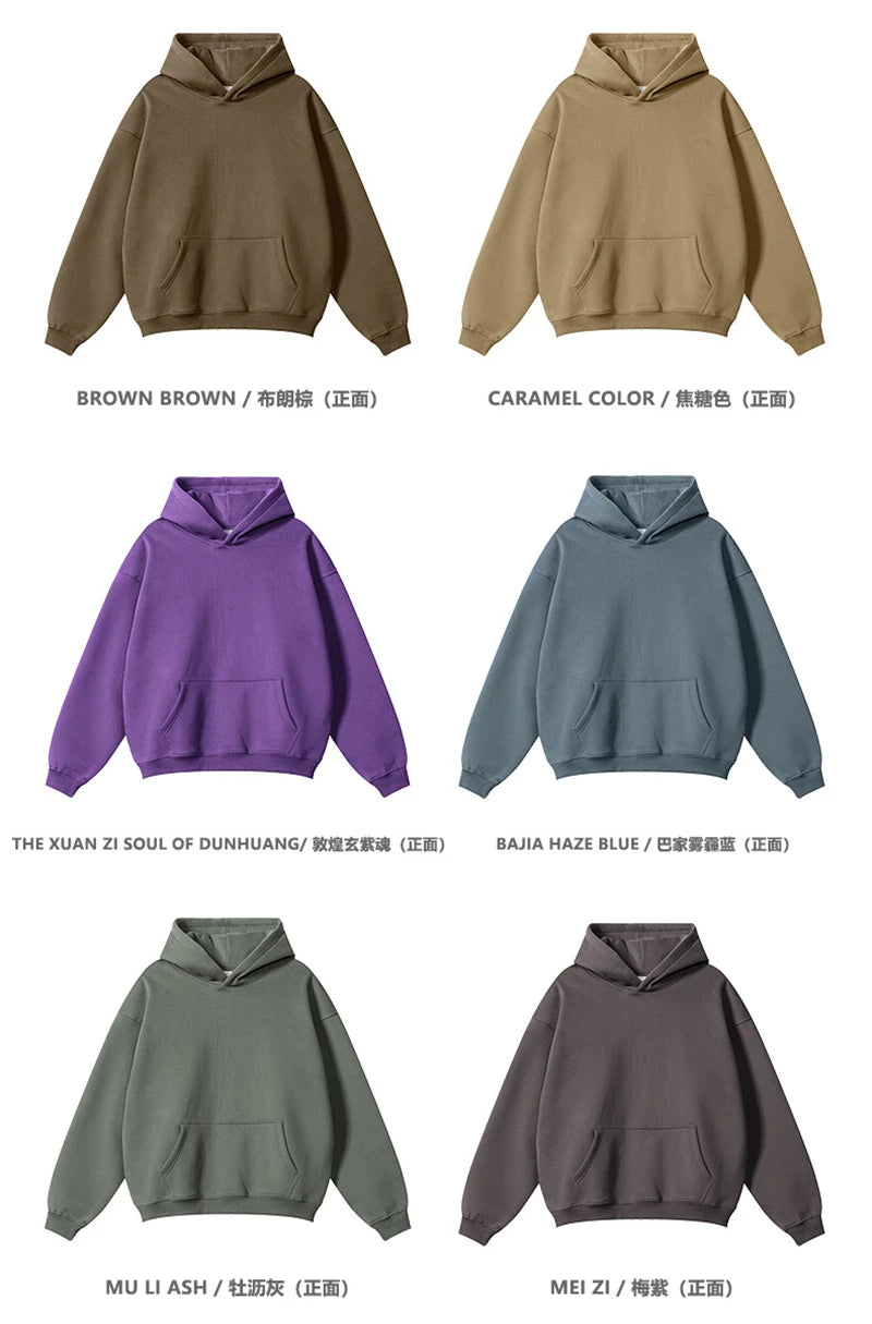 ZODF New 2024 Autumn Winter Men 345gsm Fleece Hoodies Unisex Women Relax Fit Warm Solid Hooded Pullovers Sweatshirts HY0863