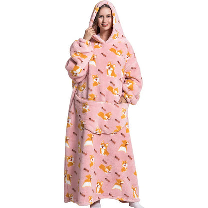 Oversized Blanket Hoodie for Adults Long Women Men Clothes Winter Thicken Fluffy Wearabled Hooded Blanket Warm Flannel Blankets