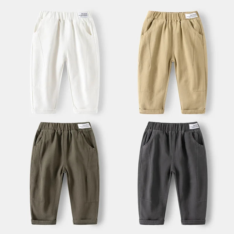 Soft Cotton Toddler Boy Pants for Kids 2 to 3 4 5 6 7 Years Spring Autumn Children Pants Boutique White Khaki Gray Baby Clothes