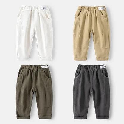 Soft Cotton Toddler Boy Pants for Kids 2 to 3 4 5 6 7 Years Spring Autumn Children Pants Boutique White Khaki Gray Baby Clothes