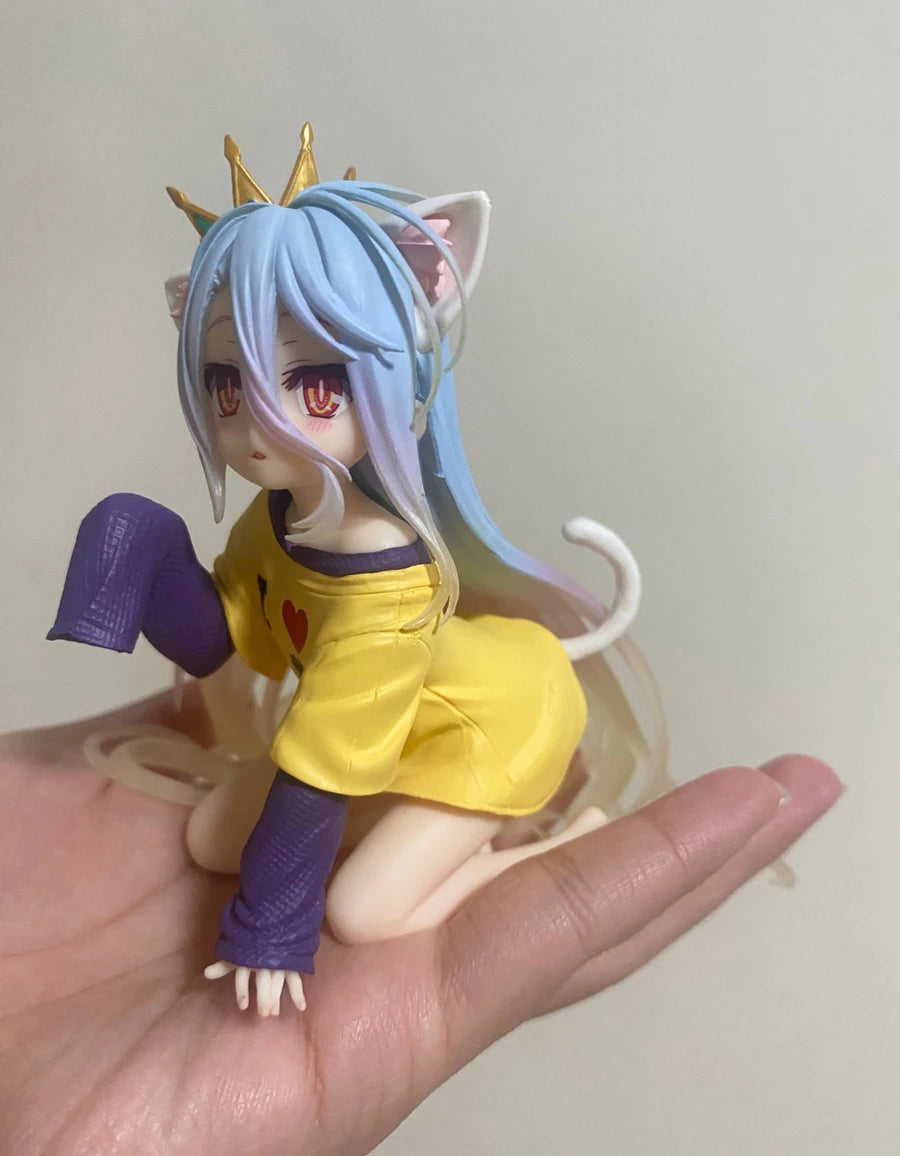 10cm No Game No Life Anime Figure Desktop Cute Cat Ear Shiro Action Figure Room Decorations PVC Adult Collection Model Doll Toys