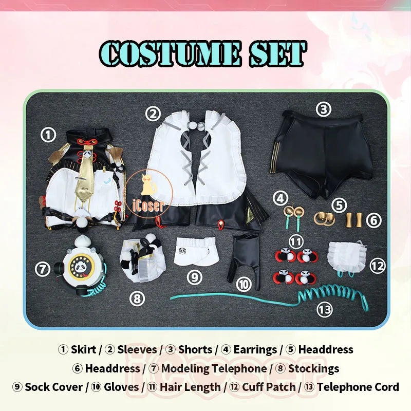 Dialyn Cosplay Costume Wig Zenless Zone Zero Uniform Earrings Headwear Telephone Prop Halloween Party Carnival for Women Girls