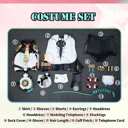 Dialyn Cosplay Costume Wig Zenless Zone Zero Uniform Earrings Headwear Telephone Prop Halloween Party Carnival for Women Girls